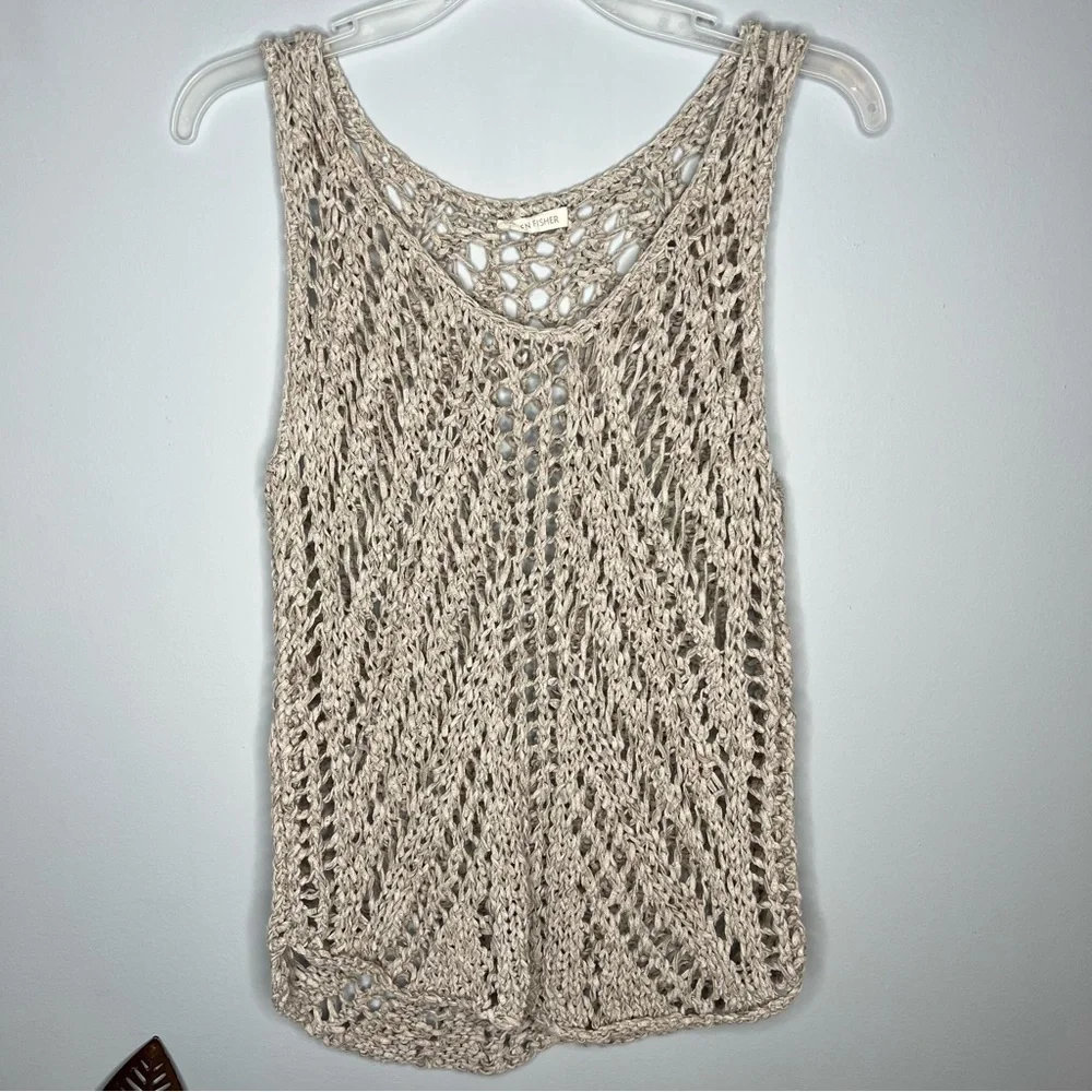Eileen Fisher Beige Crochet Sleeveless Tank M 10 - 12 - Picture 2 of 6